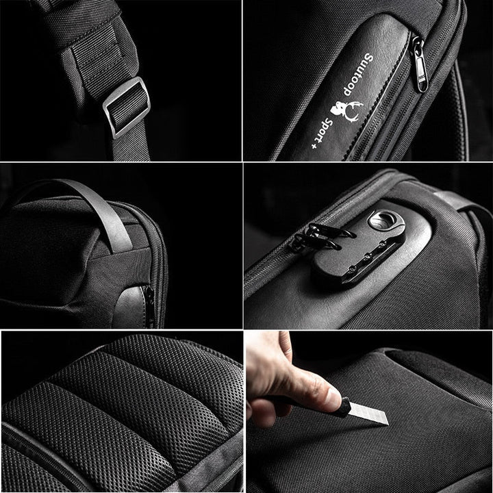 Convenient men's anti-theft travel bag, water-resistant & equipped with USB charging.