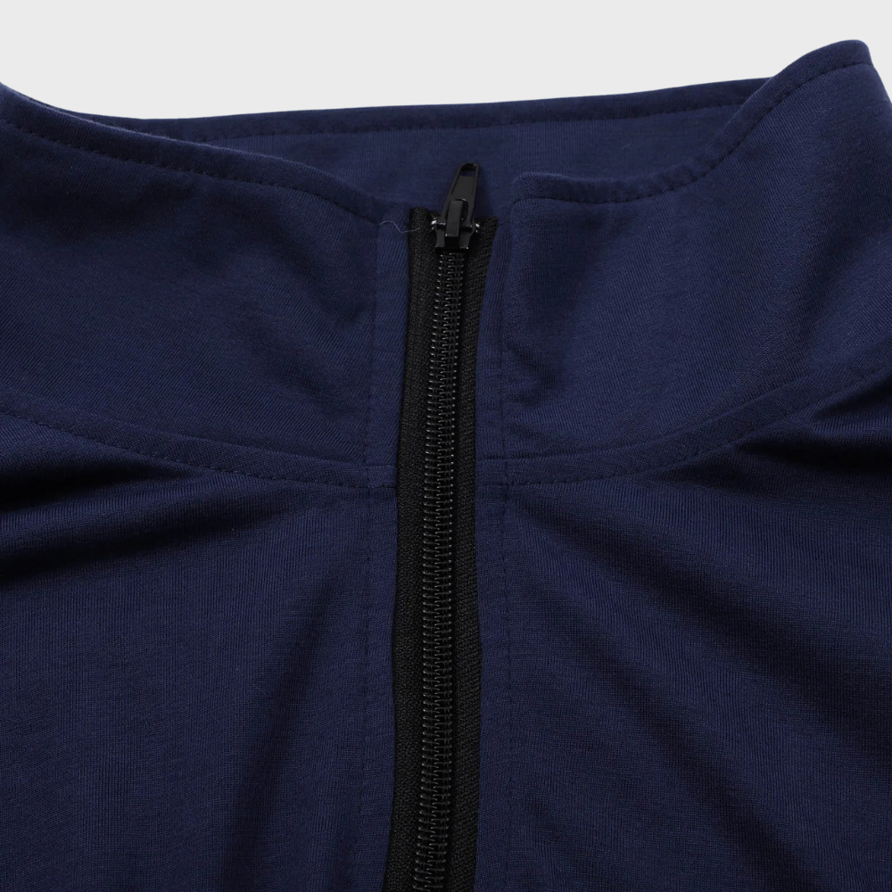 Long-sleeve men's pullover with quarter-zip, offering cozy warmth and style.