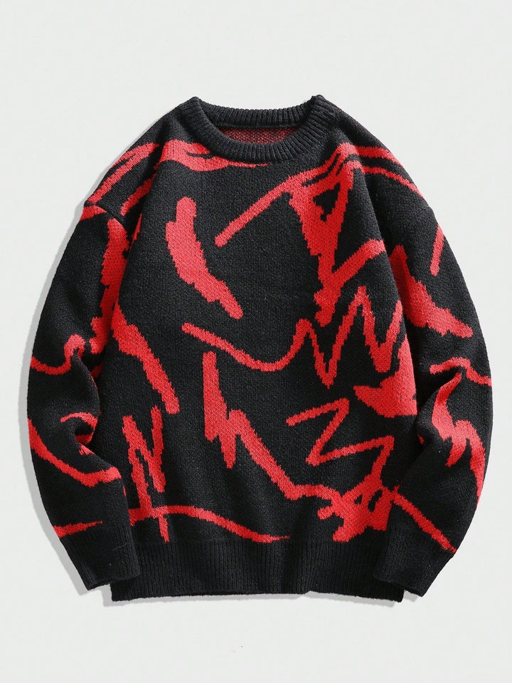 Back view of the men's Arvid graphic print sweater, demonstrating its comfortable, relaxed fit.