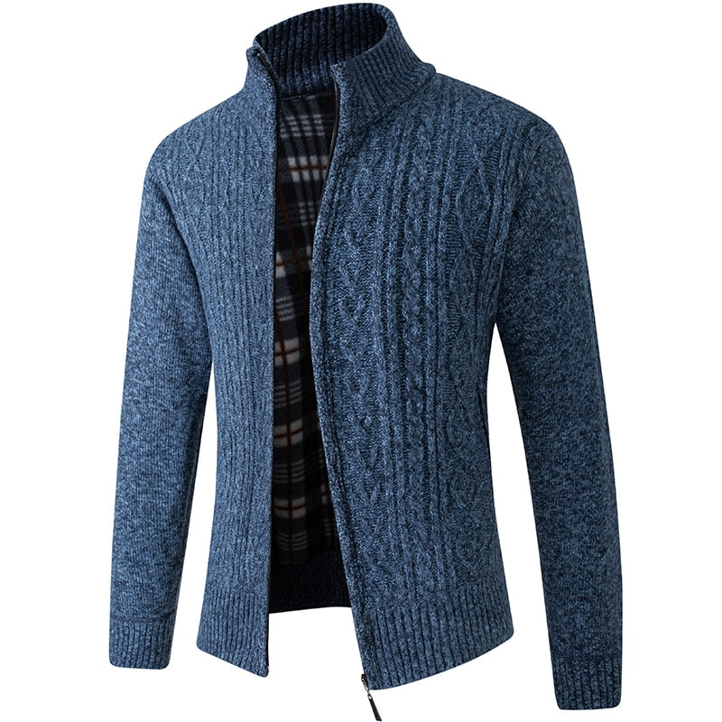 Man enjoying casual day in Atlas style knit vest cardigan, perfect for cold weather, smart casual & everyday.