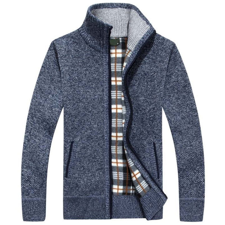 Cozy men's knit vest cardigan in Atlas style, ideal for winter fashion, comfortable layering & versatile looks.