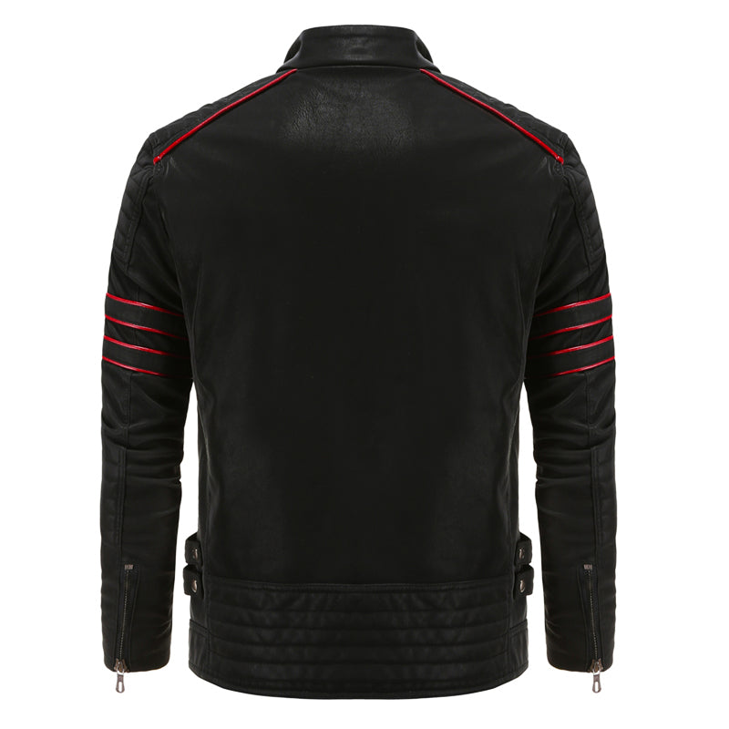 Durable men's Atlas black leather jacket, weather-resistant outerwear with a sleek design & unique rugged style.