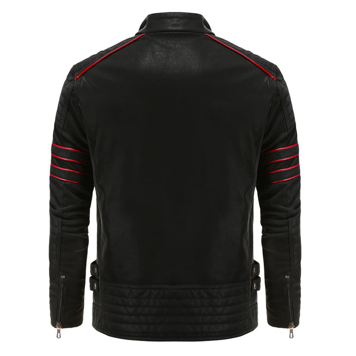 Durable men's Atlas black leather jacket, weather-resistant outerwear with a sleek design & unique rugged style.