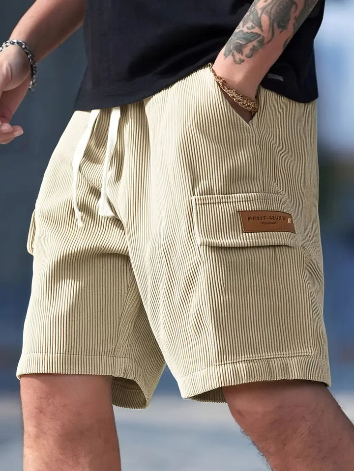 Men's beige corduroy cargo trousers, lightweight and stylish for summer casual wear