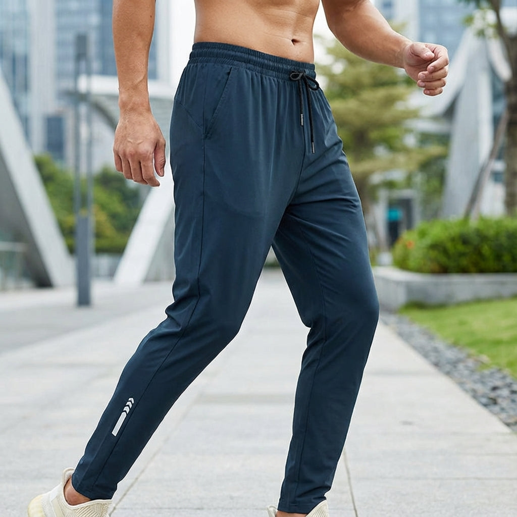 Men's black flexible training joggers, Vince, with drawstring waist, ideal for athletic wear.