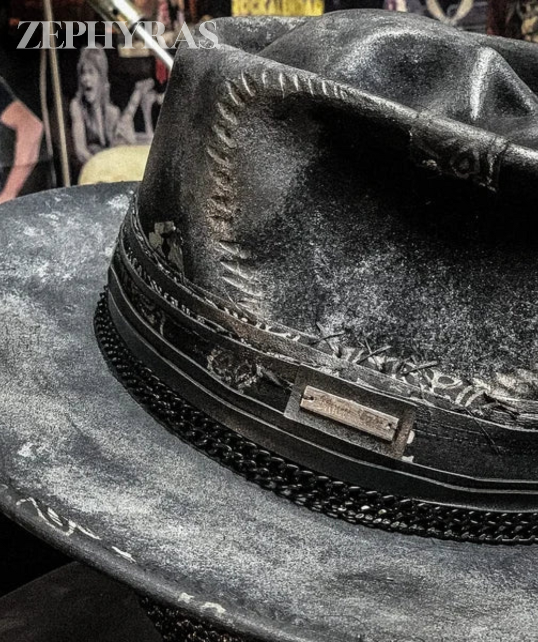 Gothic men's handmade felt hat, featuring a striking raven skull for an edgy, unique accessory.