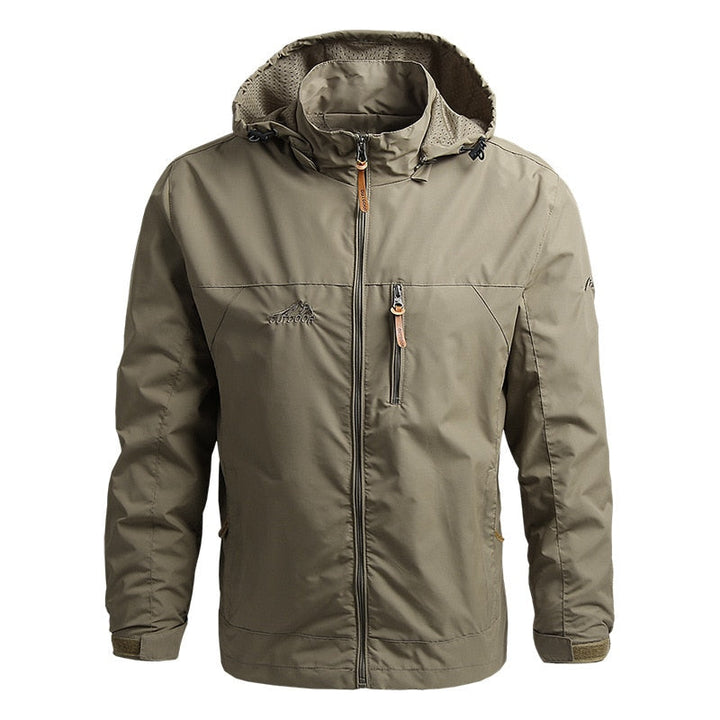 Men's all-weather hooded jacket, waterproof windbreaker for outdoor adventures, hiking, & everyday wear.