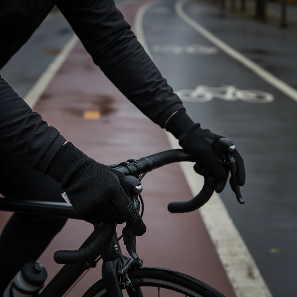 Men's black insulated winter gloves, touchscreen compatible, for cold weather cycling and outdoor activities