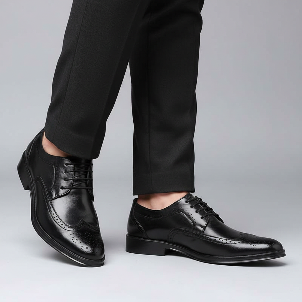 Men's black Italian leather pointed-toe dress shoes for formal events, elegant men's footwear, black oxfords