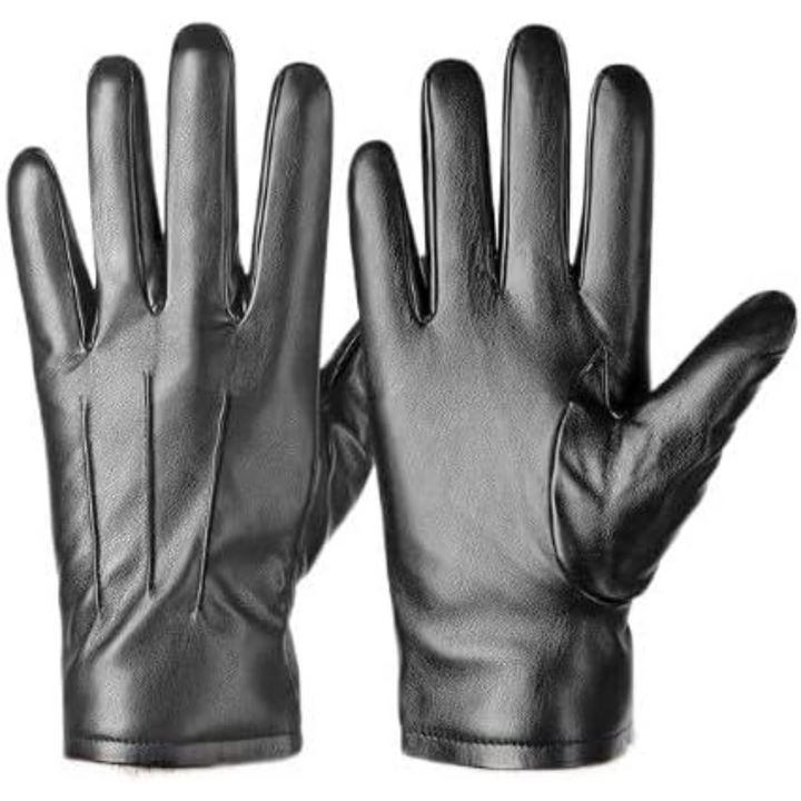 Stylish men's leather winter gloves, warm thermal lining & touchscreen compatible for cold weather comfort.