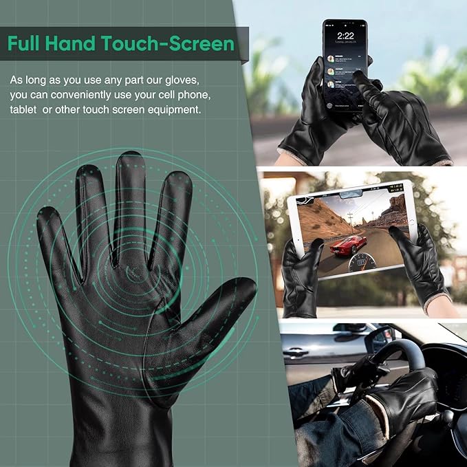 High-quality men's thermal leather winter gloves, touchscreen enabled, ideal for all cold weather adventures.