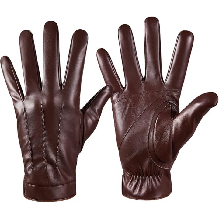 Pair of quality men's winter leather gloves, cashmere lined for warmth and comfort