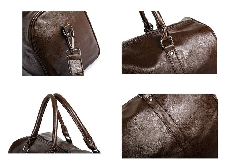 Men's large black leather weekender bag for modern travelers, durable and fashionable for all journeys