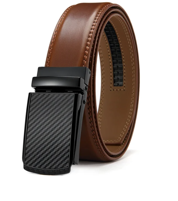 High-end men's leather belt with a sleek automatic buckle, enhancing any formal or casual attire.