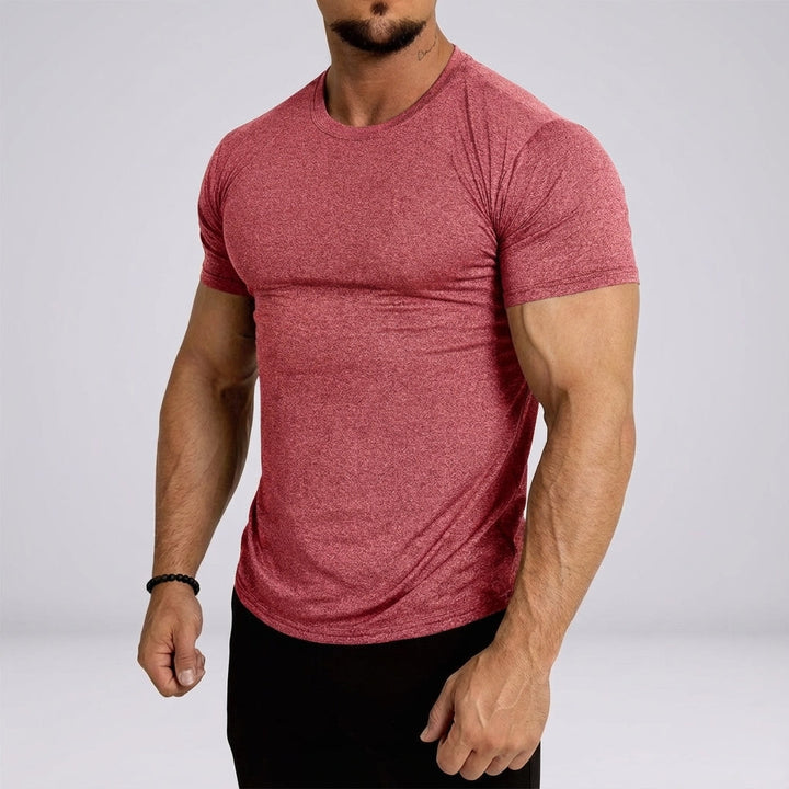 Front view of a white men's quick-dry fitness shirt, perfect for activewear and exercise