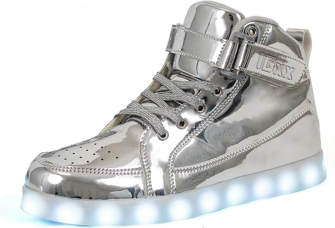 Men's festival footwear: rechargeable LED light-up sneakers for energetic dancing.