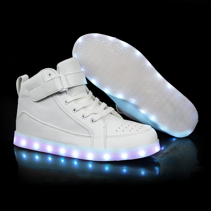 Dynamic men's LED fashion sneakers with multiple light settings, USB charging.