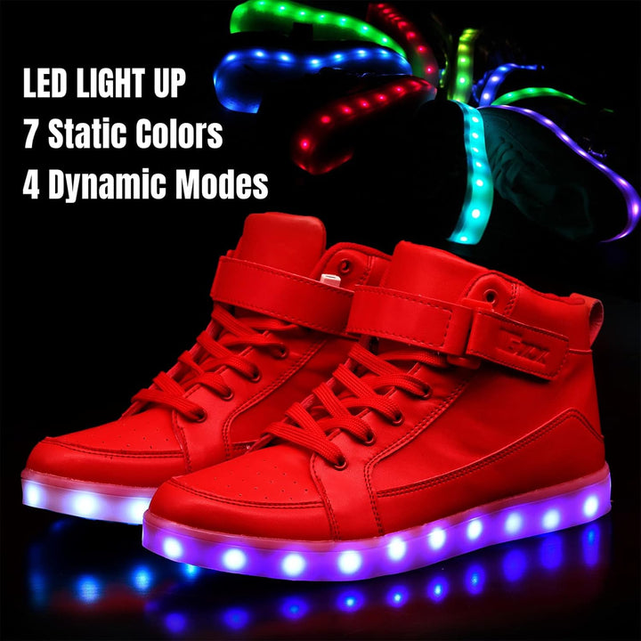 Comfortable men's fashion sneakers with vibrant LED lights, ideal for night events.