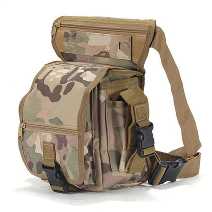 Men's black tactical drop leg bag for outdoor use, motorcycle rides, or hiking, durable & water-resistant.