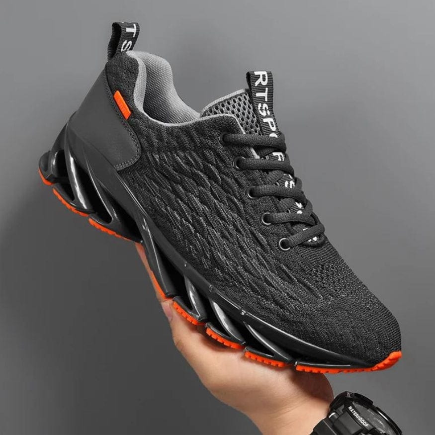 Cushioned insole of men's black walking shoes, designed for ultimate comfort, support, and pain relief.