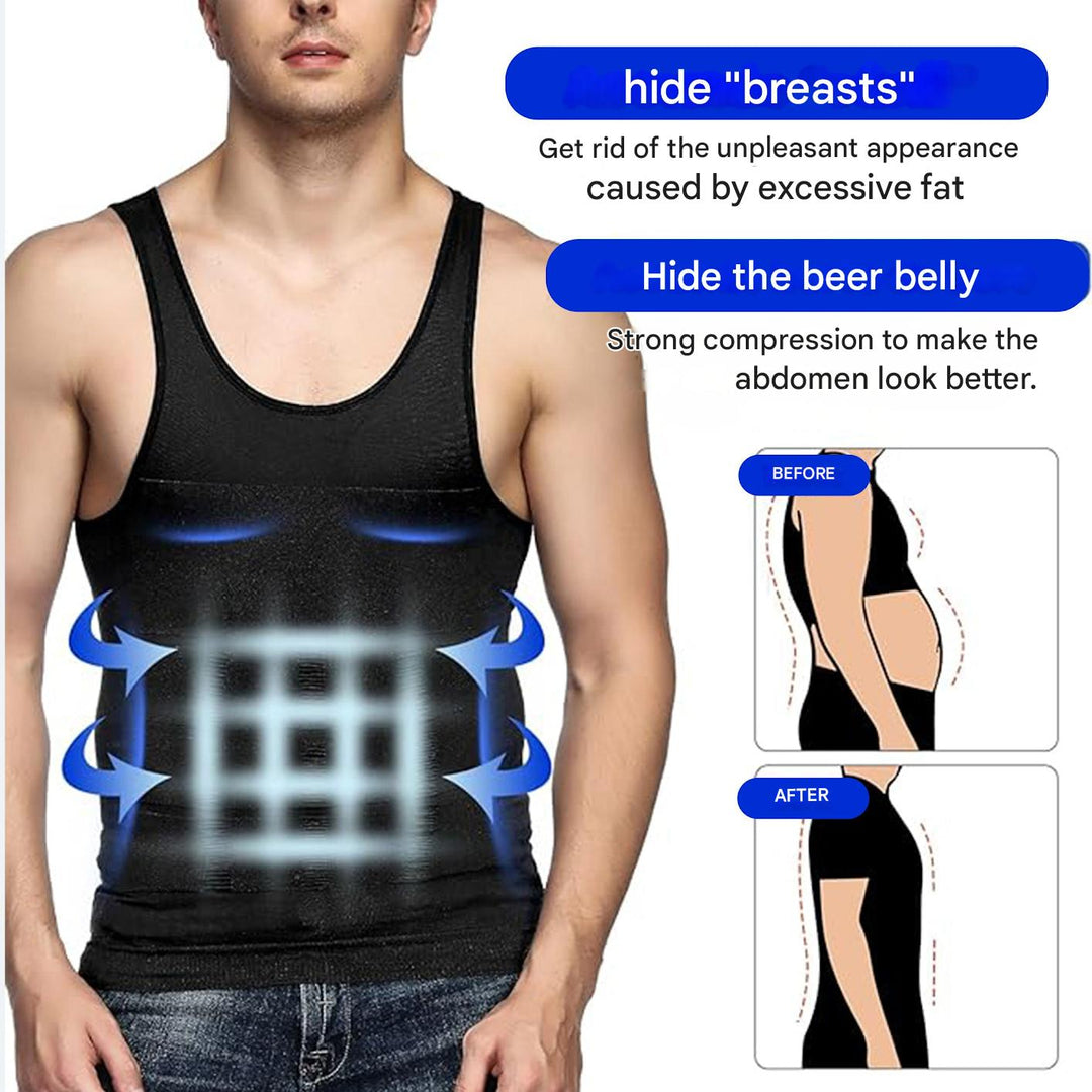 Solve wardrobe dilemmas with this men's invisible shaping undershirt, offering firm compression & support.