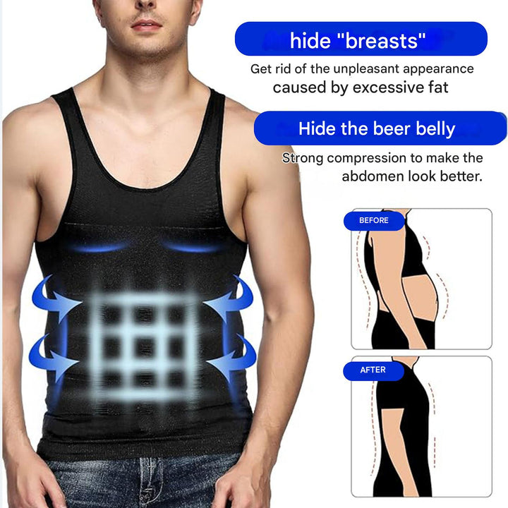 Solve wardrobe dilemmas with this men's invisible shaping undershirt, offering firm compression & support.