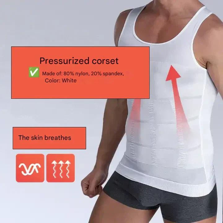 Versatile men's body shaping undershirt, perfect for discreet slimming, firm compression, and posture support.