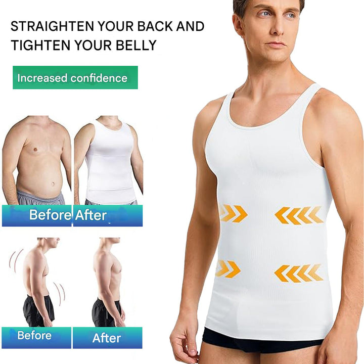 Firm fit men's shaping undershirt offering strong compression and excellent back posture support.