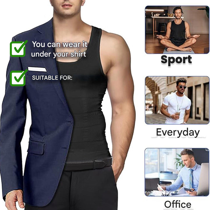 Men's athletic compression undershirt, ideal for shaping, slimming, and enhancing posture.