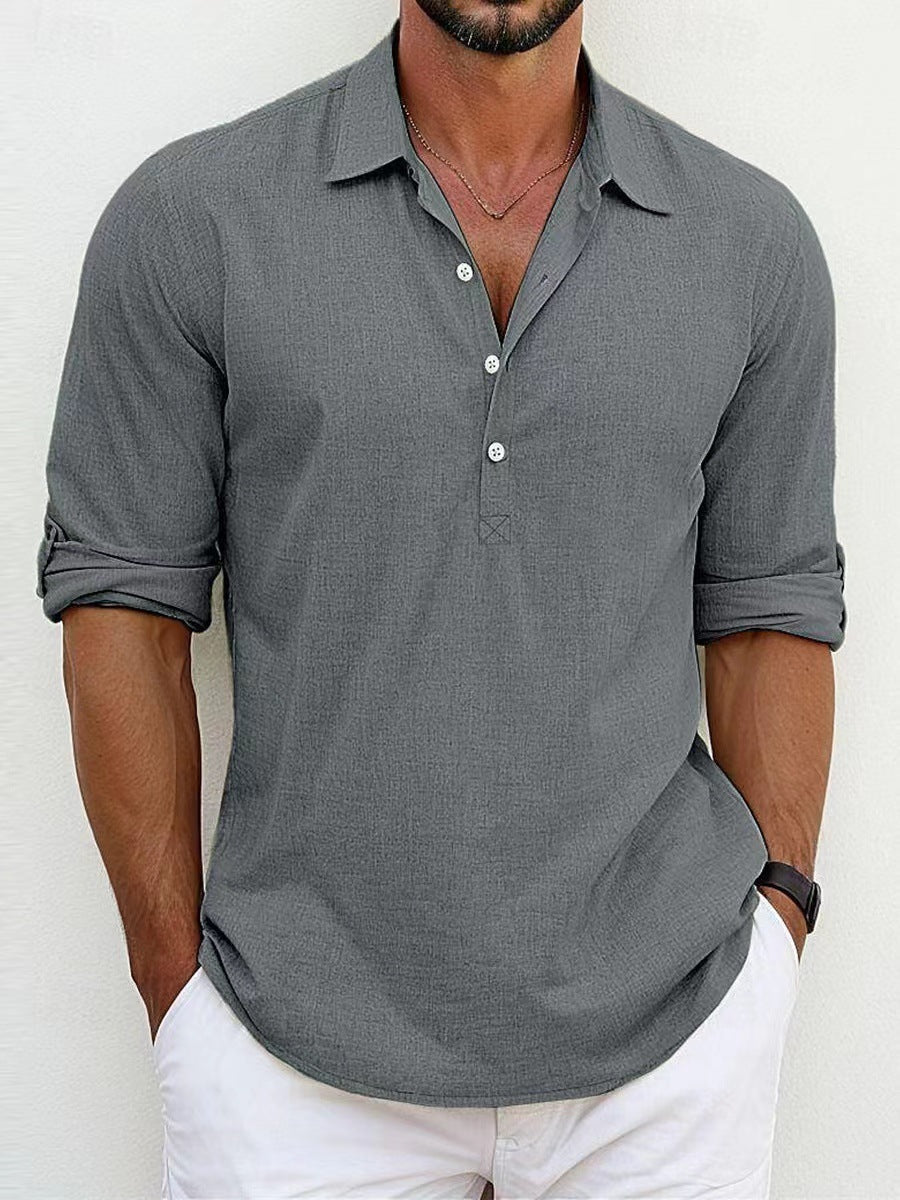 Men's breathable linen casual shirt with button placket. Lightweight & comfortable for summer style.