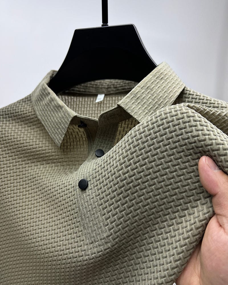 Slim fit Milan men's polo with breathable mesh details & short sleeves, perfect for summer.