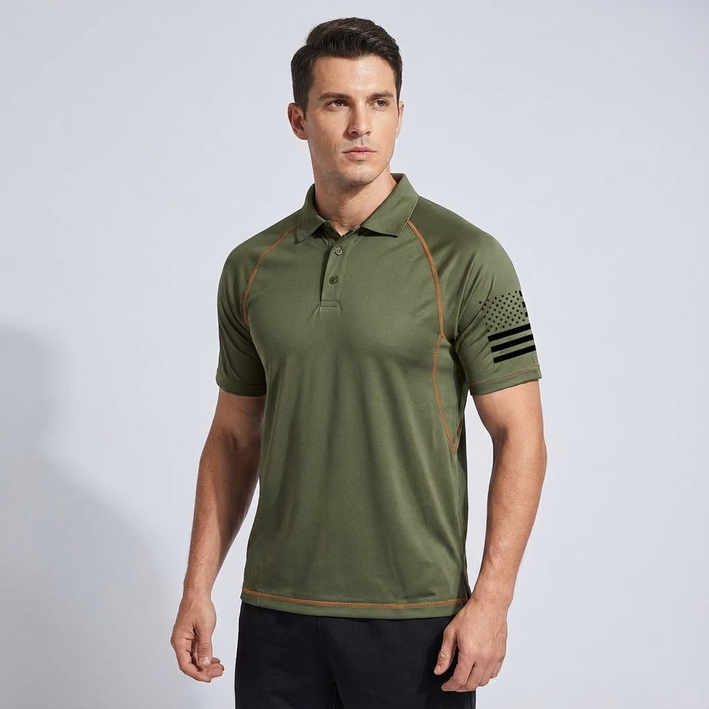 Front view of men's quick-dry performance polo, ideal for activewear, sportswear, and casual use
