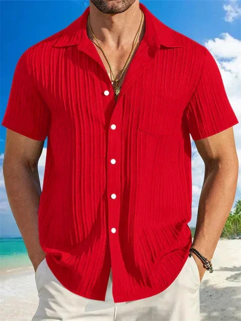 Men's warm weather comfort shirt. Relaxed fit, breathable, short sleeve button down, great for summer.