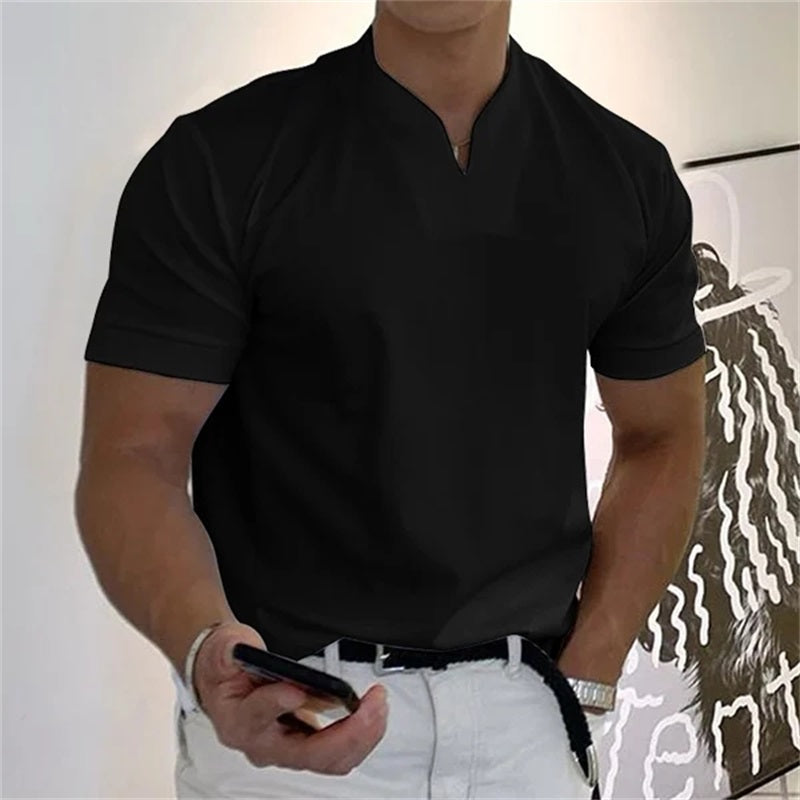 V-neck workout shirt for men, comfortable and breathable activewear.