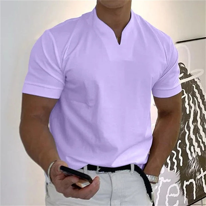 Breathable summer shirt for men, V-neck fitness top for active comfort.