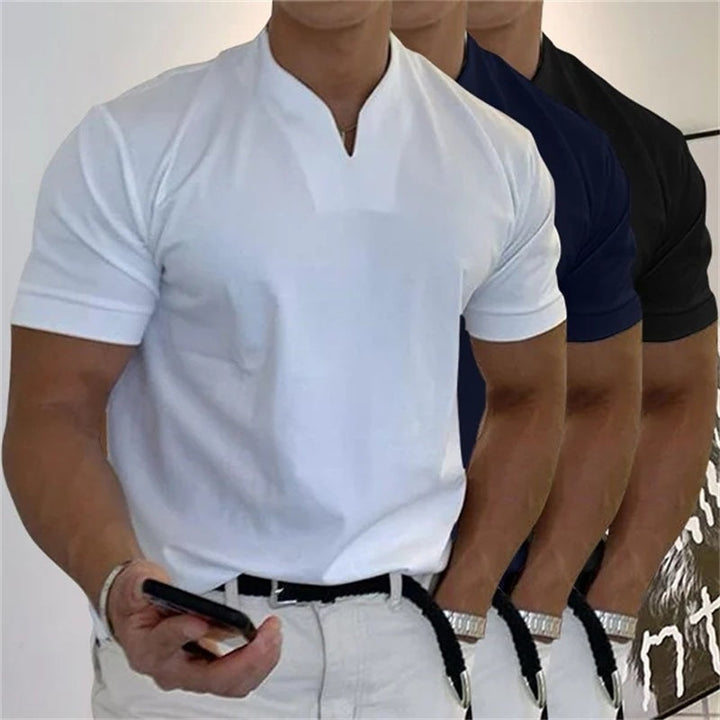 All-season men's V-neck fitness shirt, breathable and comfortable for active wear.