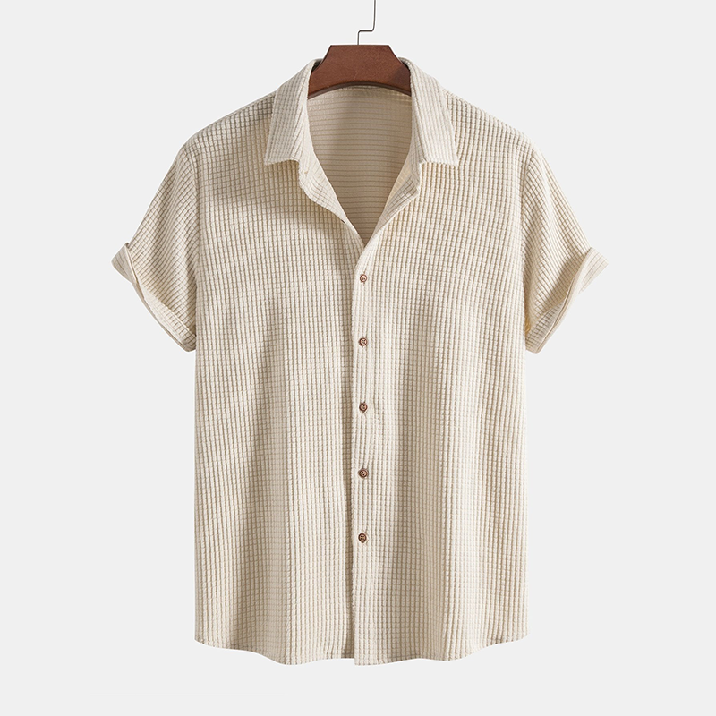 Waffle knit men's polo shirt & shorts set, ideal summer loungewear for ultimate comfort.