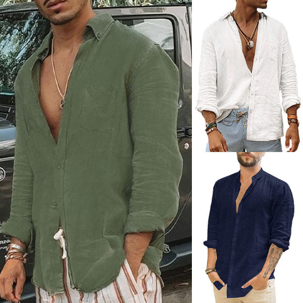 Men's Breezy Button-Up Summer Shirt in lightweight cotton, perfect for casual wear & warm weather style.