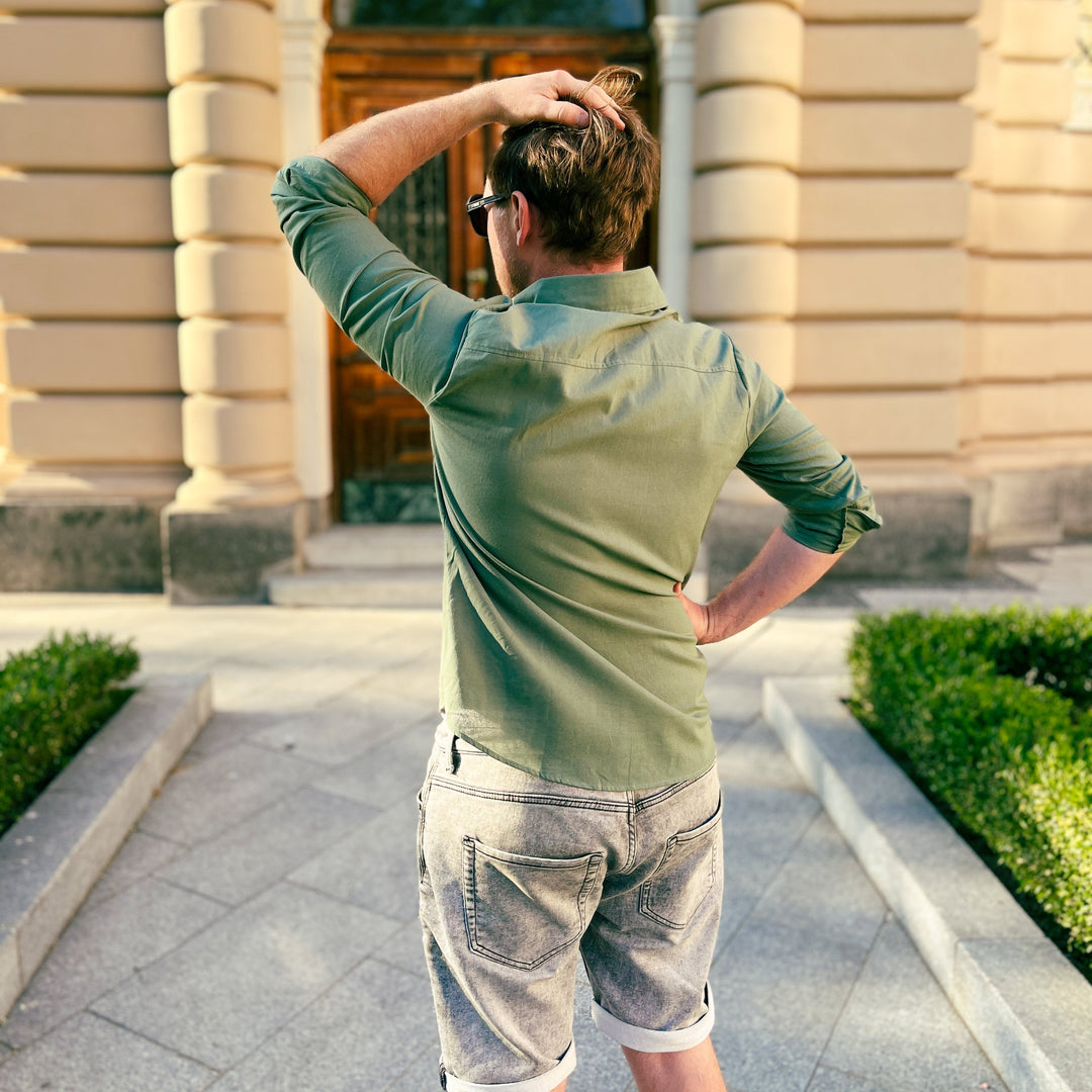 Men's breezy cotton summer shirt, ideal for warm weather evenings, casual style & comfortable leisure.