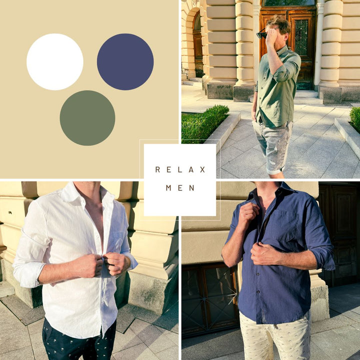 Collar detail of men's breathable cotton button-up shirt, perfect for warm weather fashion & comfort.