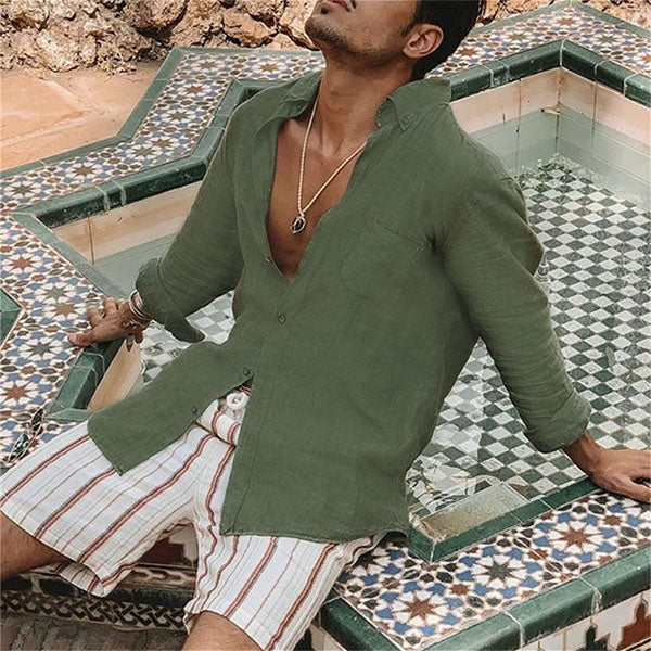 Men's relaxed fit summer shirt on hanger, lightweight cotton for breezy casual wear & men's style.