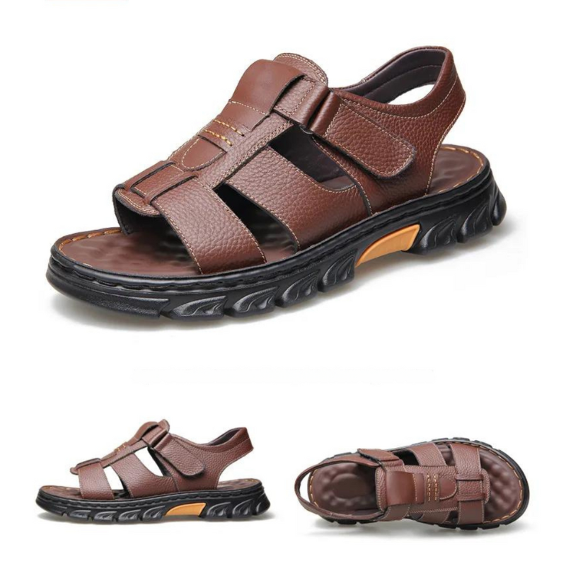 Premium men's orthopedic comfort footwear in leather, essential summer sandals for daily walks.