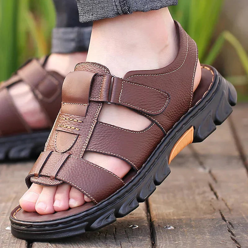 Durable men's leather orthopedic sandals. Comfort footwear designed for superior foot support & daily use.