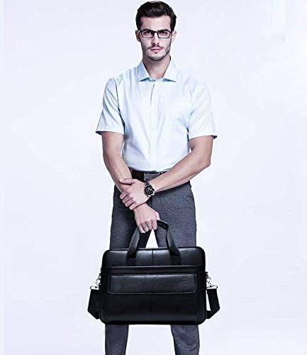 Men's business briefcase in premium cowhide leather, fits 15-inch laptop, professional workbag