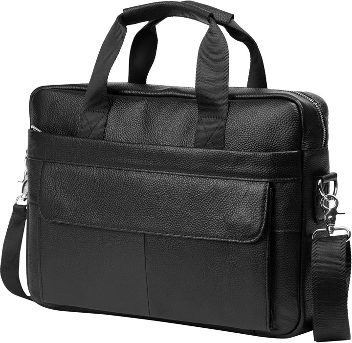Luxury leather men's briefcase with multiple organizer compartments for laptop and documents
