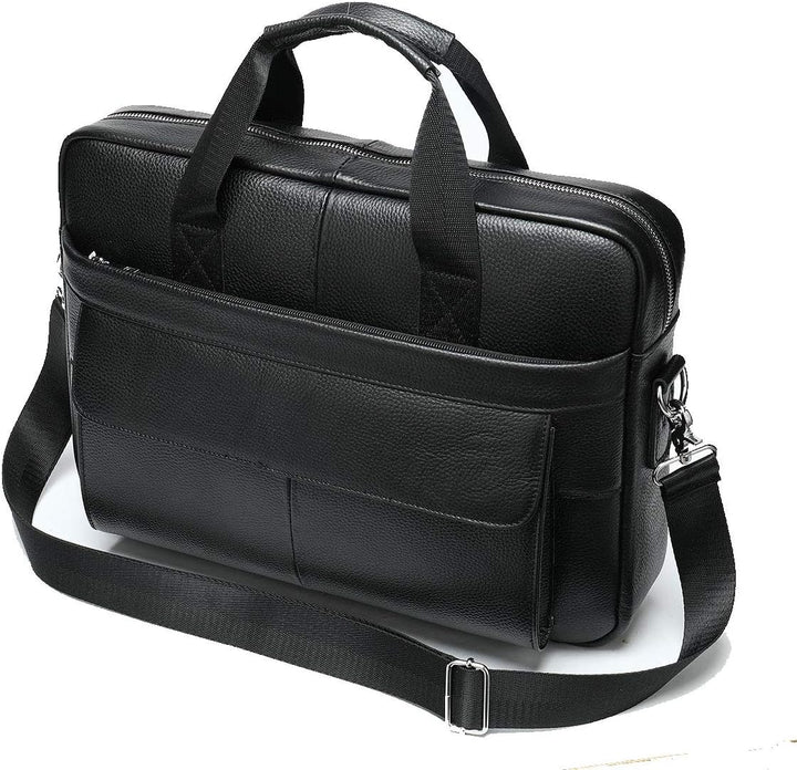 High-end cowhide leather business briefcase for men, designed with compartments for 15-inch laptop