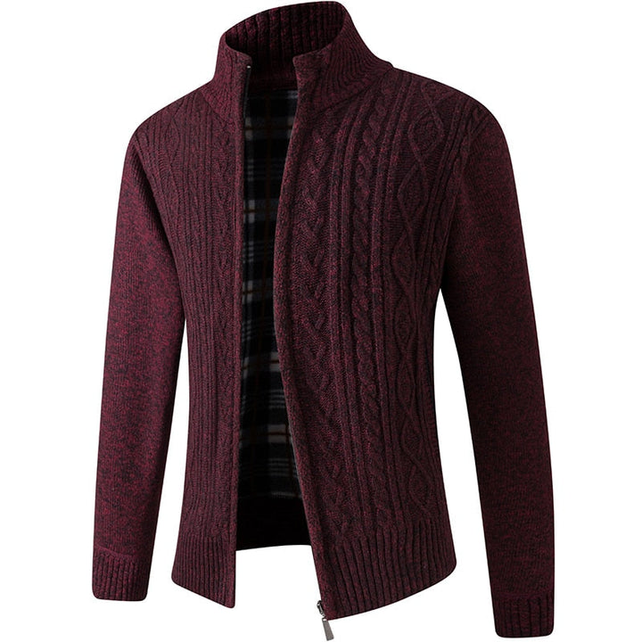 Men's Victor cable knit cardigan with full zip, offering a stylish and warm knitted layer for men's fashion.