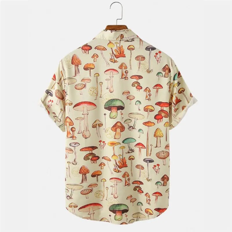 Lightweight men's summer shirt, Oscar, cartoon mushroom print, ideal for casual wear