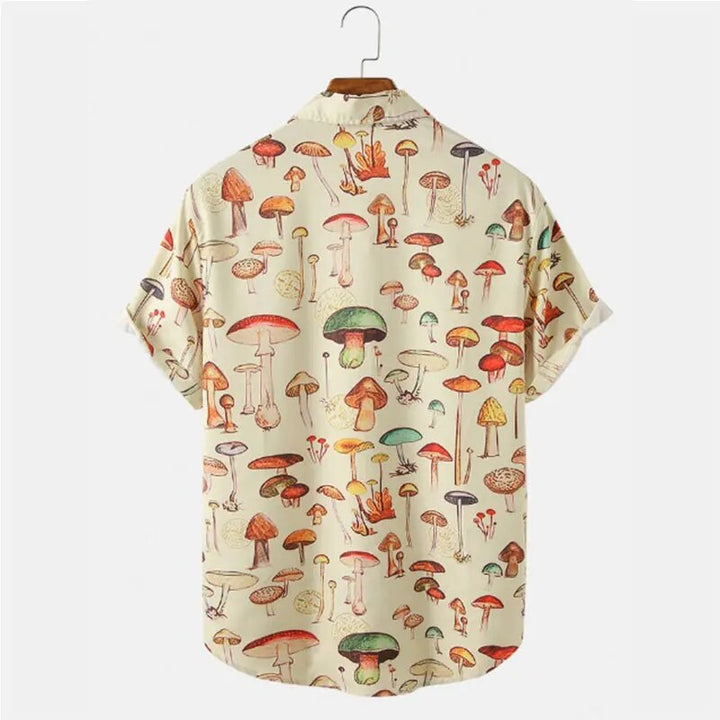Lightweight men's summer shirt, Oscar, cartoon mushroom print, ideal for casual wear