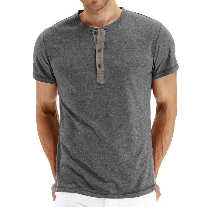 Men's everyday cotton t-shirt, button placket, regular fit, breathable for summer.